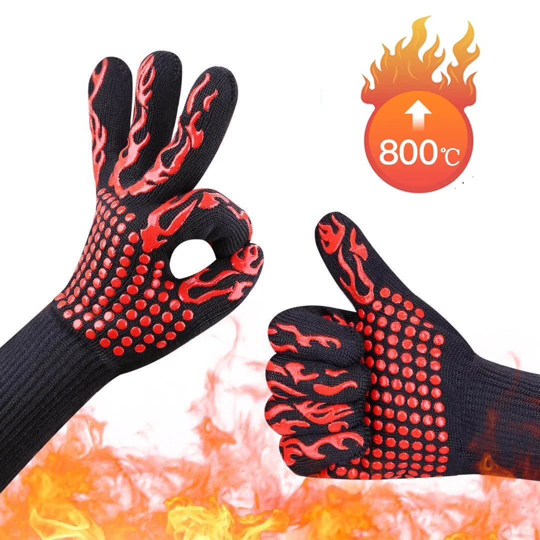 

High temperature Resistant 800 BBQ Fire Gloves Flame Retardant Non-slip Fireproof Grill Insulation Microwave Oven Gloves