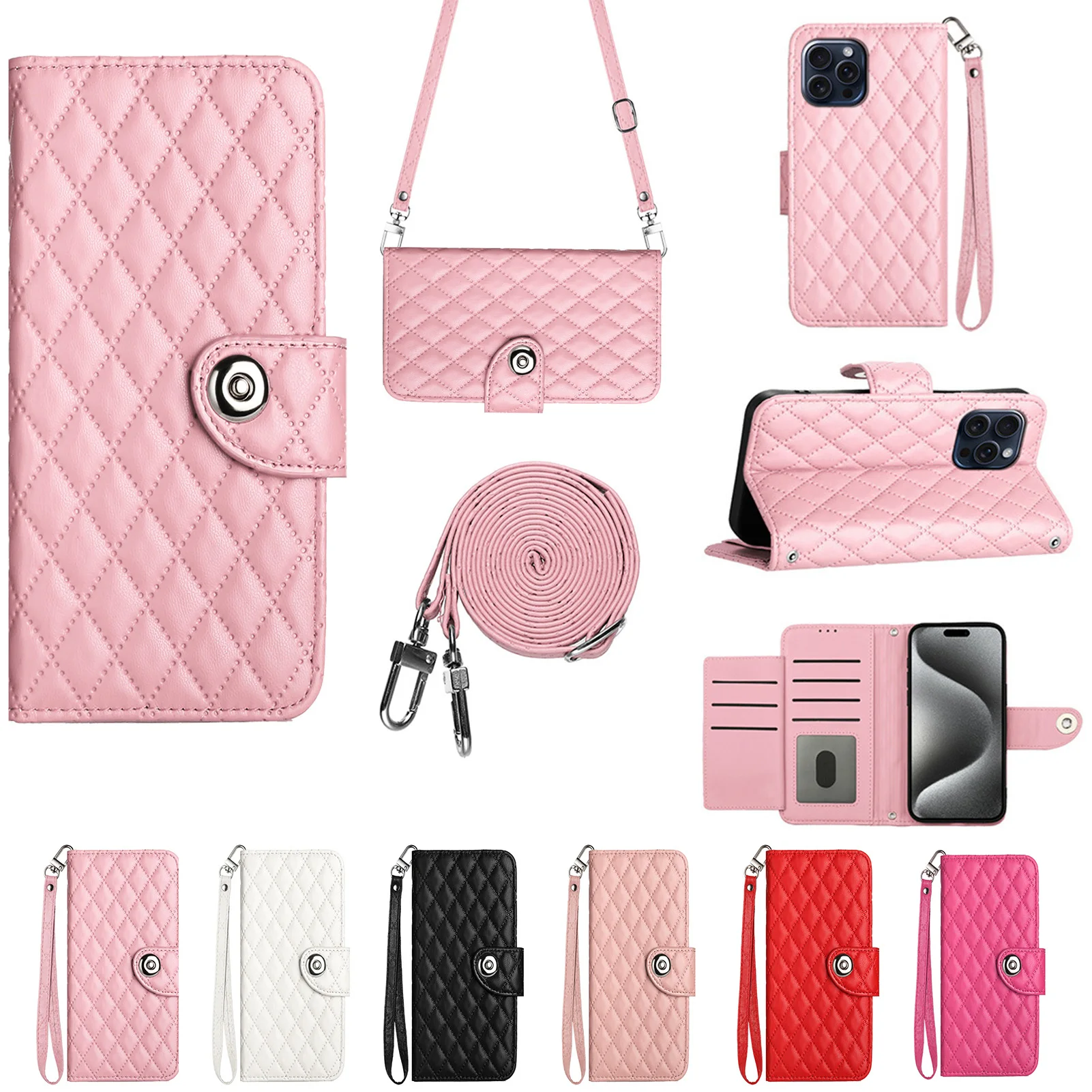 Чехол-Кошелек с ромбовидным ремешком для Samsung Galaxy S24 Plus S23 Ultra S22 S21 FE S20 S10 S9 S8 чехол