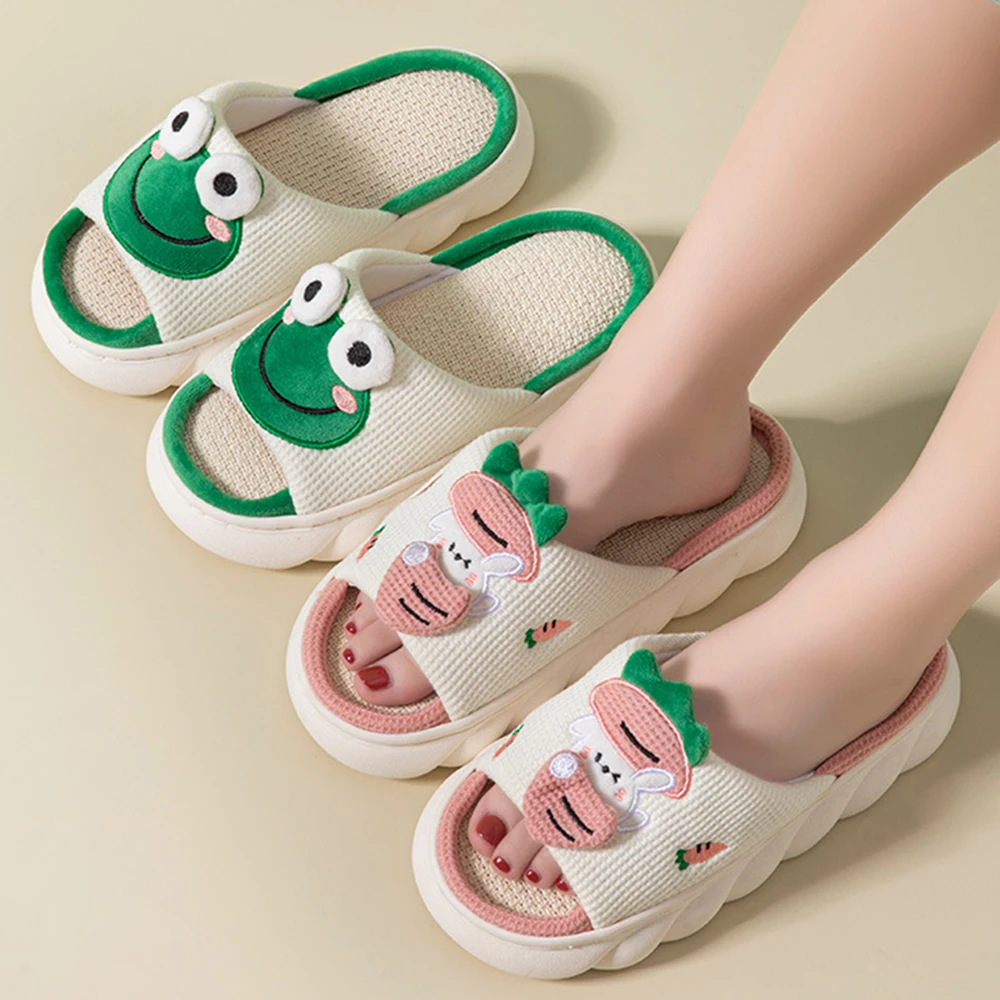 

Lovely Rabbit Linen Slippers Women Shoes Couples Non Slip Thick Soled Spring Summer Cotton Linen Cool Slippers Home Shoes qt552
