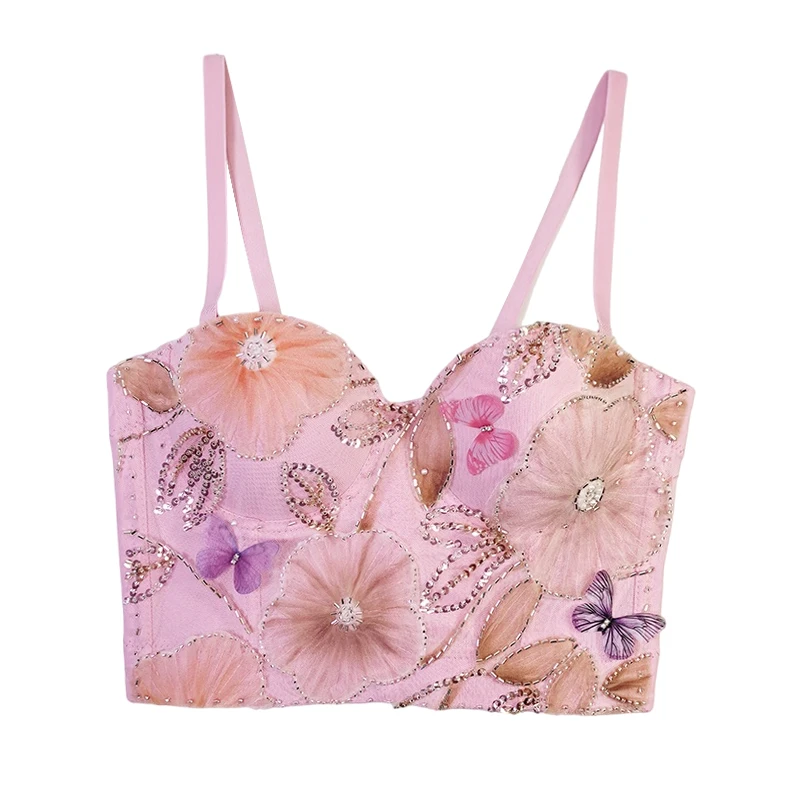Женский бюстгальтер с вышивкой и бусинами-бабочками