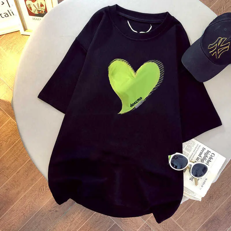 Футболка женская с вышивкой Love модная свободная хлопковая рубашка коротким