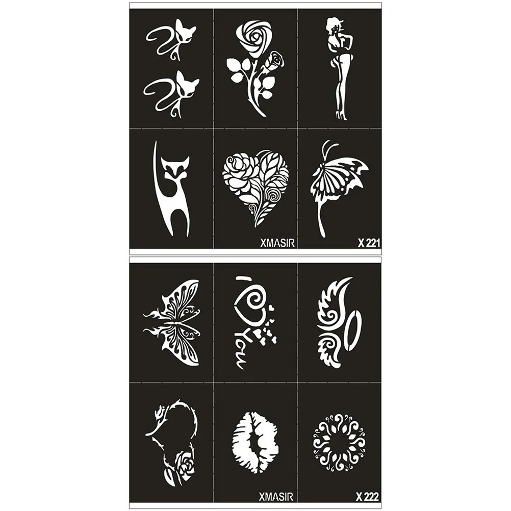 

2 Sheets Hollow-out Stencils Assorted Pattern Tatoo Cards Painting Moulds DIY Supplies for Home Shop