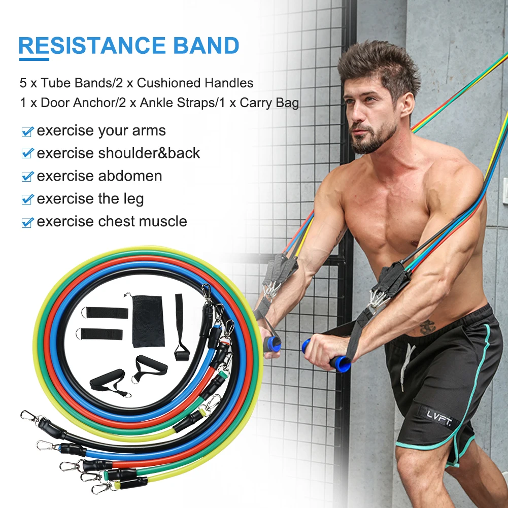 

Resistance Bands Set 11pcs For Physical Therapy Training Home Workouts Yoga Best Gift With Door Anchor Handles Ankle Straps