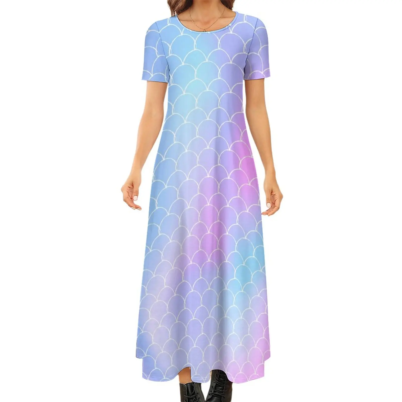 

Женское длинное платье с принтом Омбре, розовое и синее модное платье макси с коротким рукавом в эстетическом богемном стиле, Женская одежда оверсайз с графическим принтом