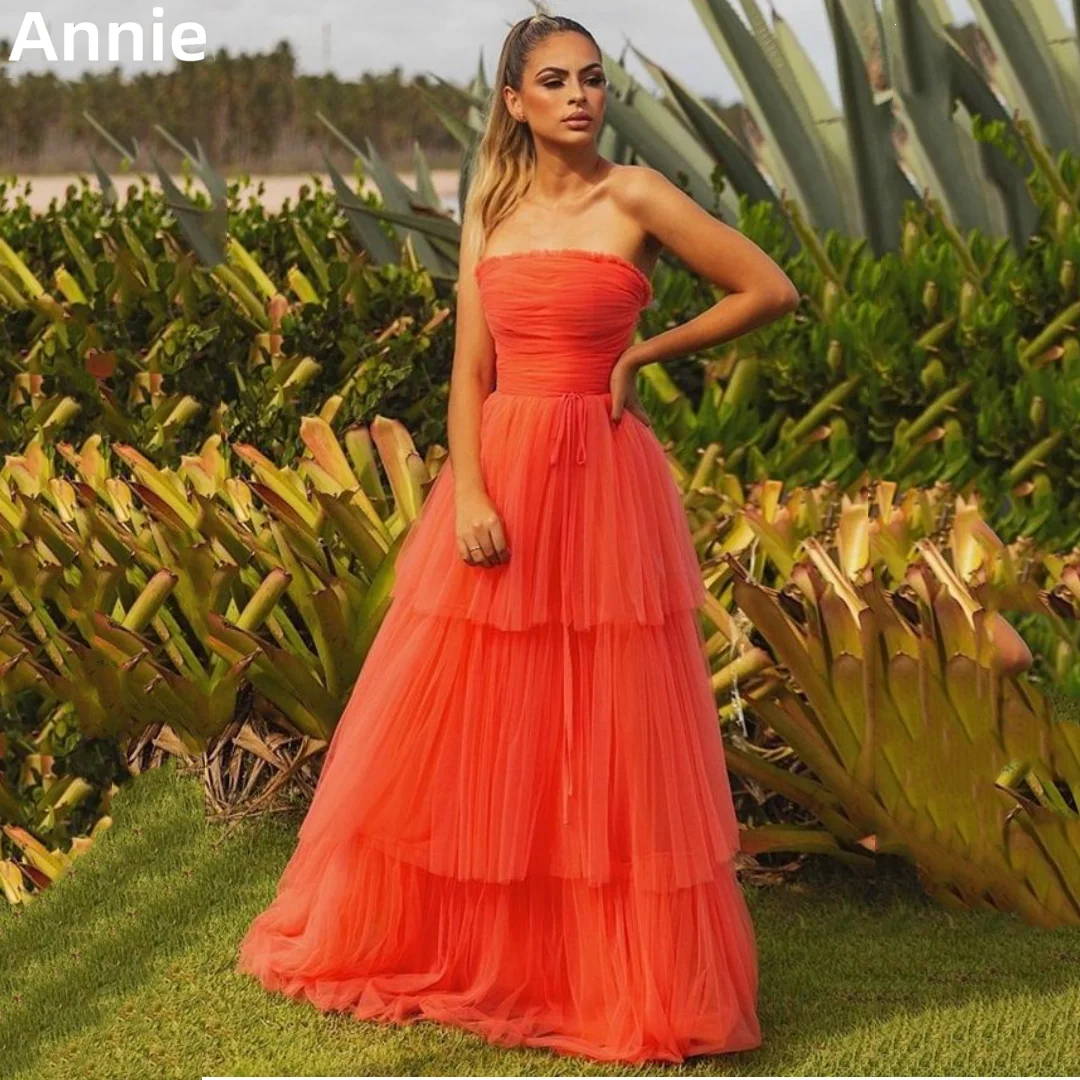 

Annie Sexy Strapless Prom Dresses Multi-layer Tulle Evening Dress Exquisite A-shape 2023فساتين سهره فاخره Luxurious Fantasy Gown