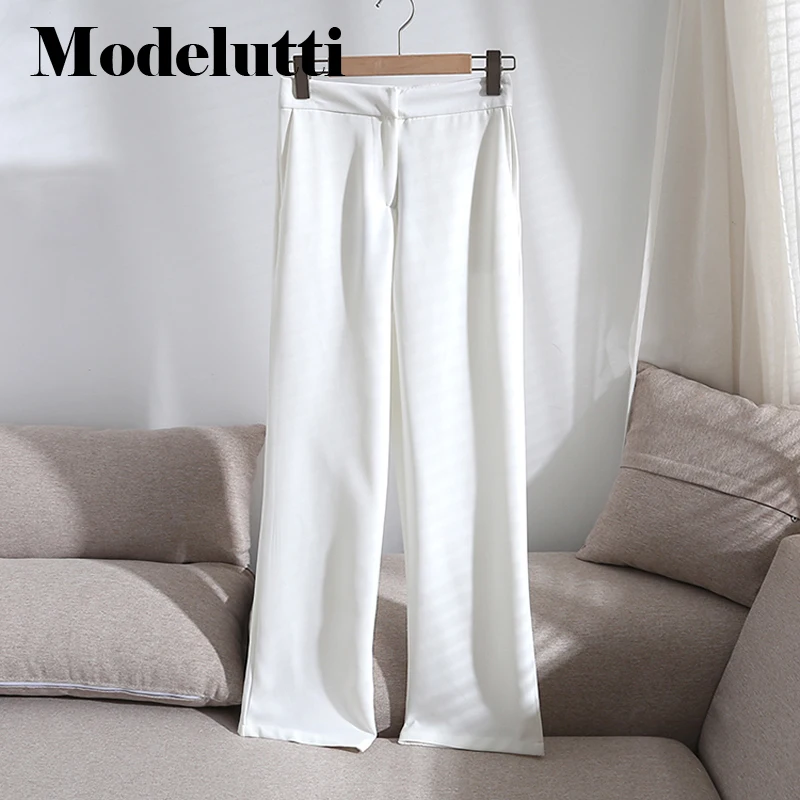 

Modelutti 2023 New Spring Crepe Bell-bottoms Pants Casual Trousers Blazer Pants Solid Color All-match Simple Bottoms Femme