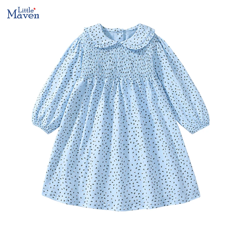 Хлопковое Платье Little Maven Для Девочек С Длинными Рукавами И Цветочным Принтом