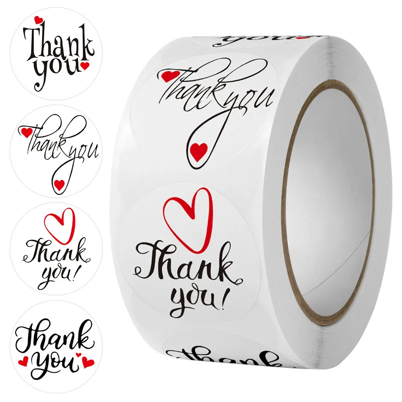 

500pcs 1inch Simple White Thank you Lover Closing Stickers Vintage Scrapbook Stickers Decorative Gift Seal Box Label Round Tags