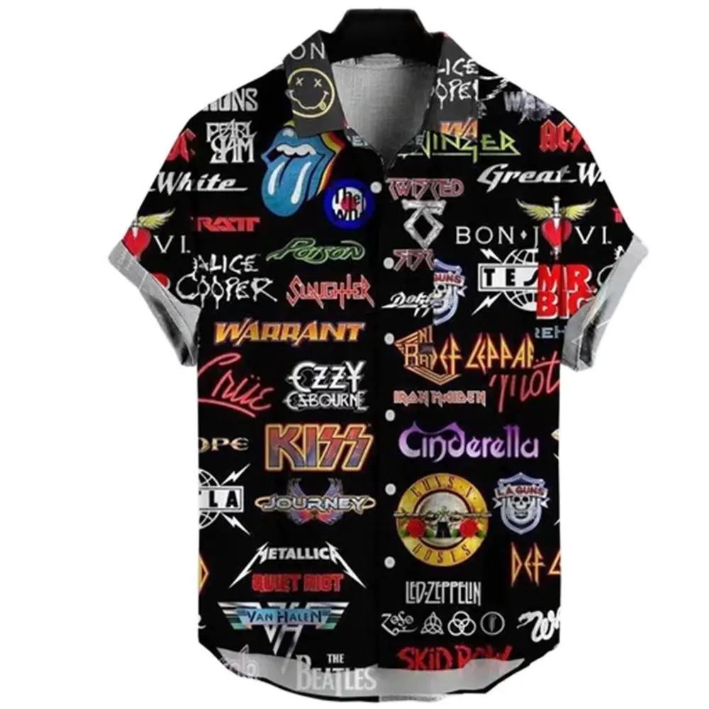 

Men's Resort 2022 Shirt Shirt 66 Rock 3d Casual Print Sleeve Short Shirt Hawaiian Hop New Style Route Oversized Hip Us