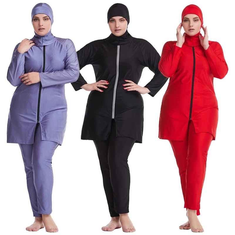 

Full Covered Long Sleeve Muslim 3 Pieces Swimsuits Islamic Plus Size Swimwear Burkini Swimming Maillot De Bain Femme Musulmane