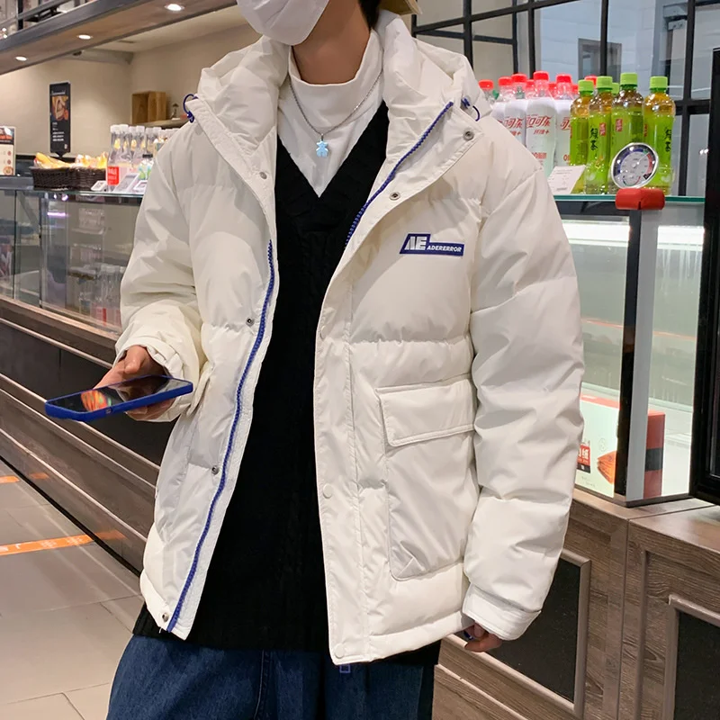 Men's White Duck Down Jacket 2022 Winter Hip Hop Solid Color Handsome Hooded Casual Versatile Down Coat Top For Male Fashion