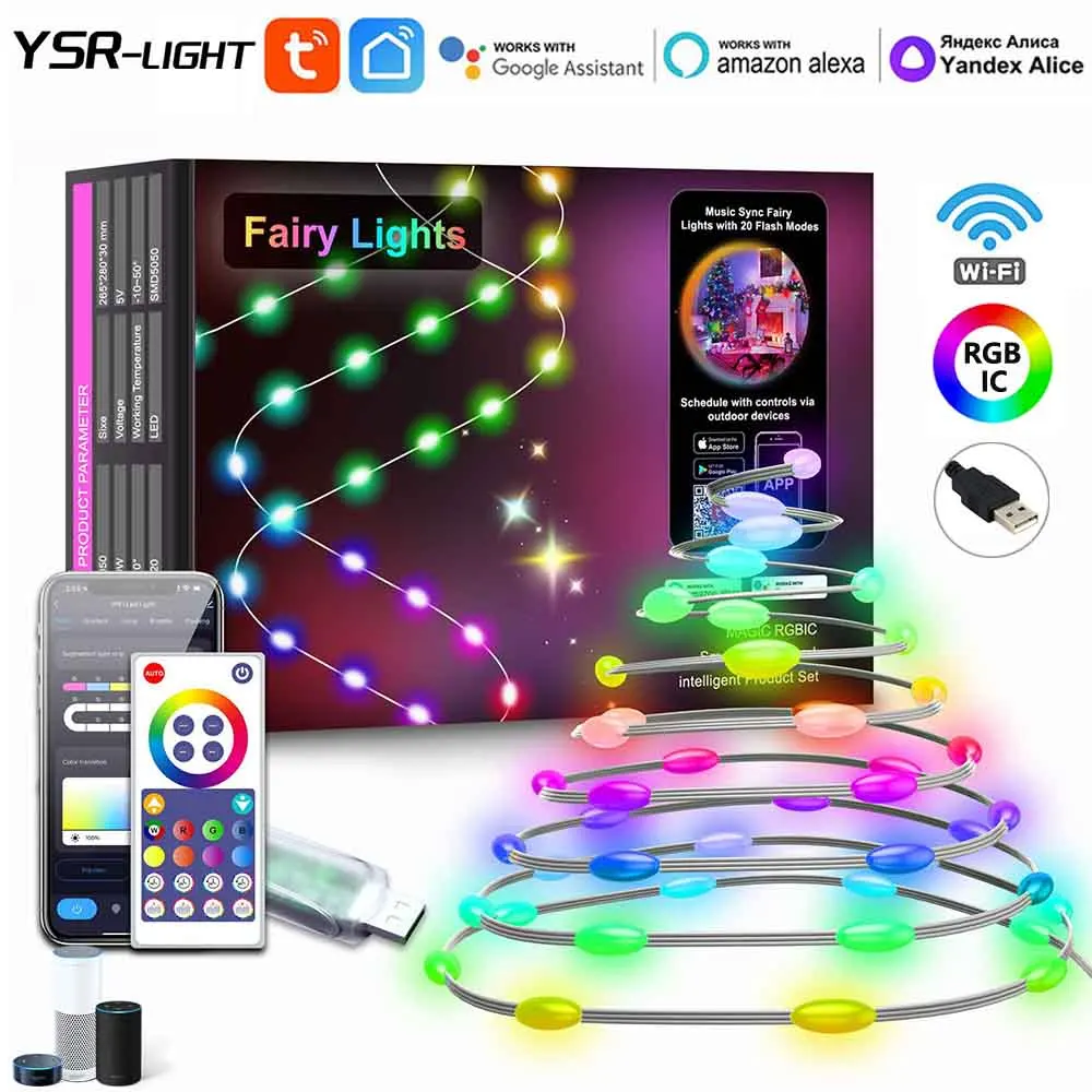 

YSRSAI RGBIC Пиксельная светодиодная гирлянда 5/10/20 м USB