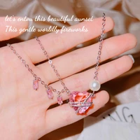 foydjew luxury love heart design pink zircon and pearl necklaces sweet cool style jewelry short pearl necklace for women