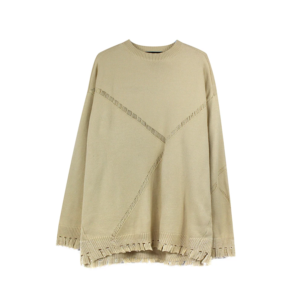 

Ripped Striped Frayed Oversized Casual Harajuku Women Sweaters Knitted Y2k Long Sleeve Pullovers Gothic Clothes Streetwear Tops