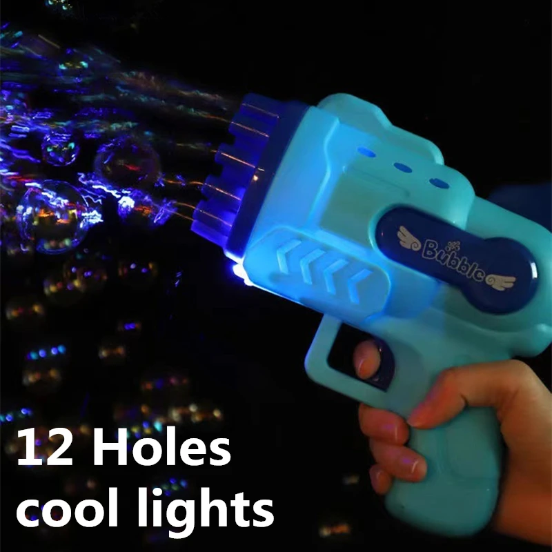

Игрушечный пистолет для мыльных пузырей с 12 отверстиями, Детская электрическая машинка для мыльных пузырей со светодиодной подсветкой, игрушки для игр на открытом воздухе, свадебная фотография