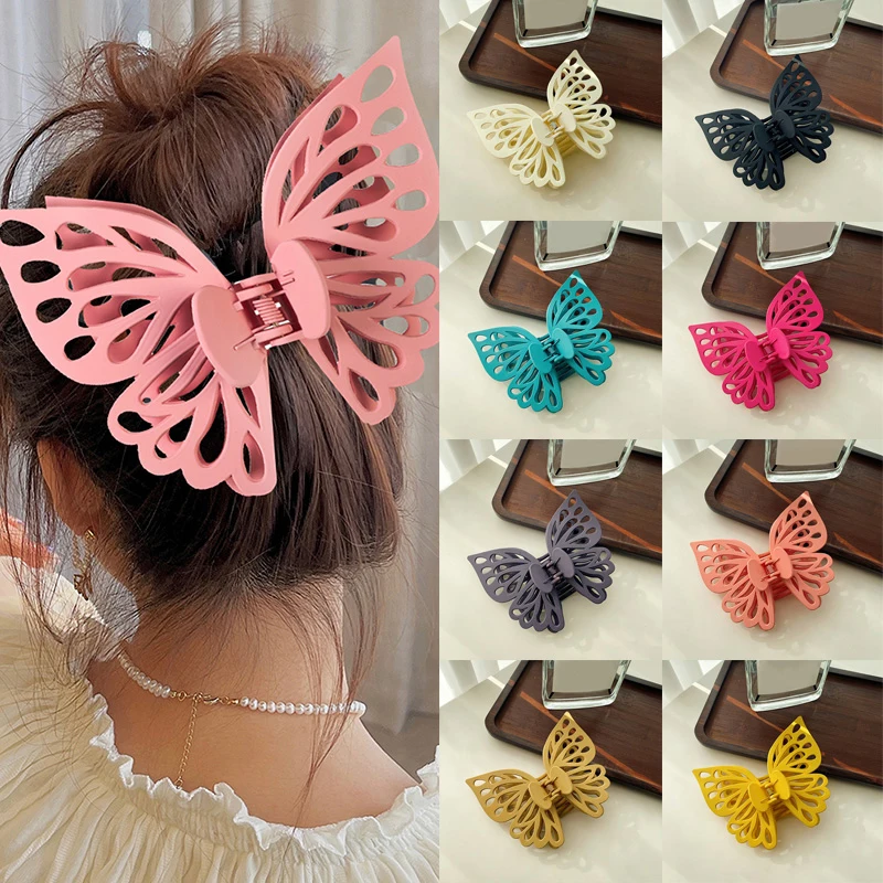 

Large Hollow Butterfly Hair Clip Oversized Butterfly Grab Ponytail Clip Pure Color Bath Barrettes DIY Women Hair Accessories