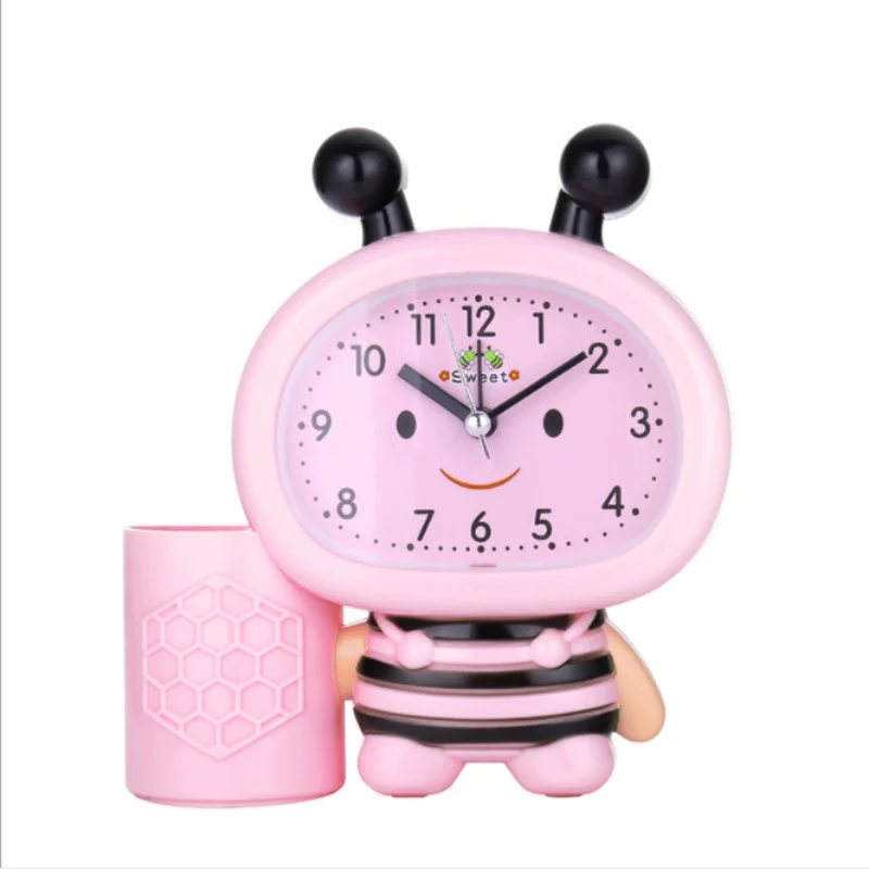 

Creative Cute Alarm Clock with Pen Holder Cartoon Bedside Wake Up Digital Bee Clocks Kids Rooms Desktop Ornaments Masa Saati B
