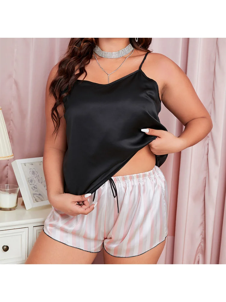 Pajamas loungewear spring and summer sexy casual suspender pajamas plus size summer outfits two piece set women