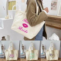 2022 womens shopping bag bride series printed handbags large ladies canvas shoulder bag tote shopper reusable eco bag for women