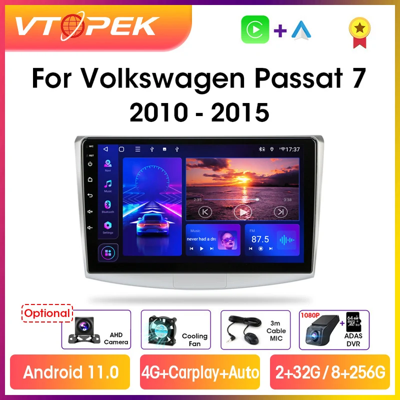 Vtopek 10.1" 4G Carplay 2din Android 11.0 Car Multimedia Video Player Navigation GPS For VW Volkswagen Passat B7 B6 CC 2010-2015