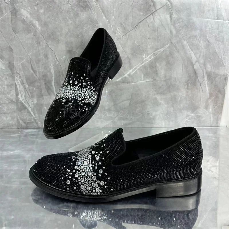 Мужская повседневная обувь со стразами деловая свадебная черного и серебряного