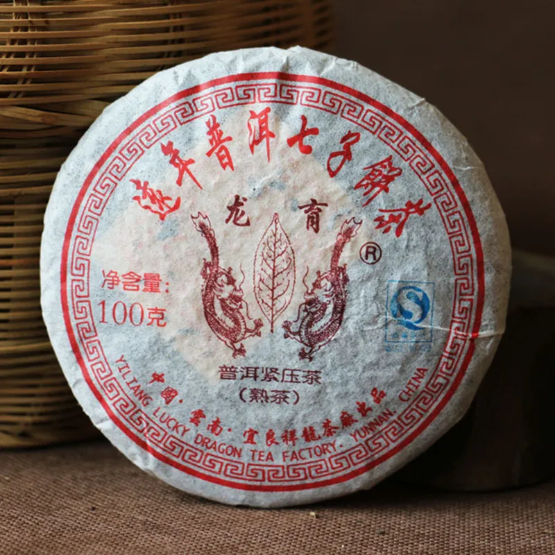 

2009 Yr Yunnan Puer Tea Cake Shu Pu'er Tea 100g Long Dao Ripe Pu-erh Cake Chineese Tea Tea Pot