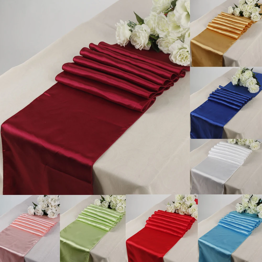 

12*108inch Solid Color Satin Table Runner Banquet Wedding for Party Event Home Decoration Supply Table Cover Runner Tablecloth