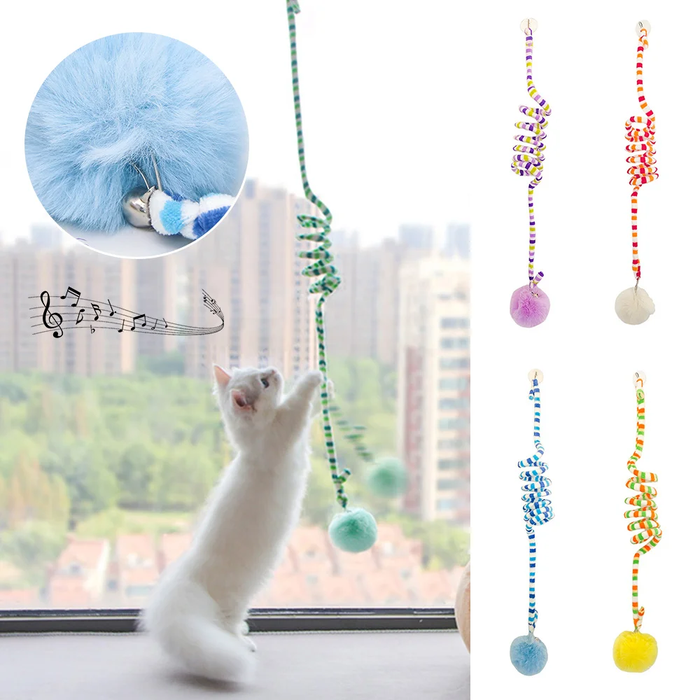 

Funny Door Hanging Pet Cat Toy Suction Cup Spring With Bell Pet Hanging Toy For Cat Sucker Spring Cat Interactive Toy Pet Supply