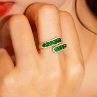 cute green stone silver color adjustable ring for women wedding engagement fashion jewelry 2022 new trend
