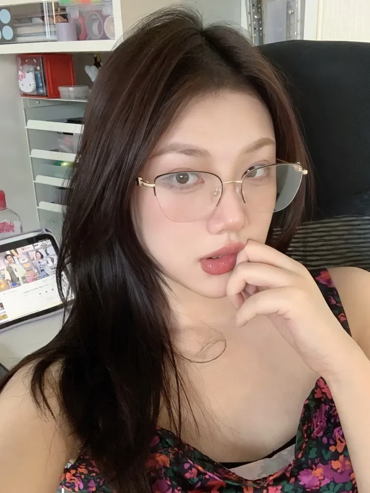 retro złota jedwabna półramka kocie oko gładka twarz anty-niebieskie światło studenckie z krótkowzrocznością okulary na wysokim stopniu