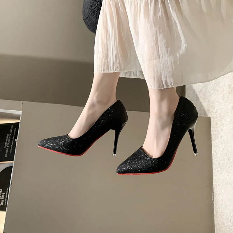 Элегантные Туфли-лодочки С Острым Носком И Блестками Офисная Женская Обувь На