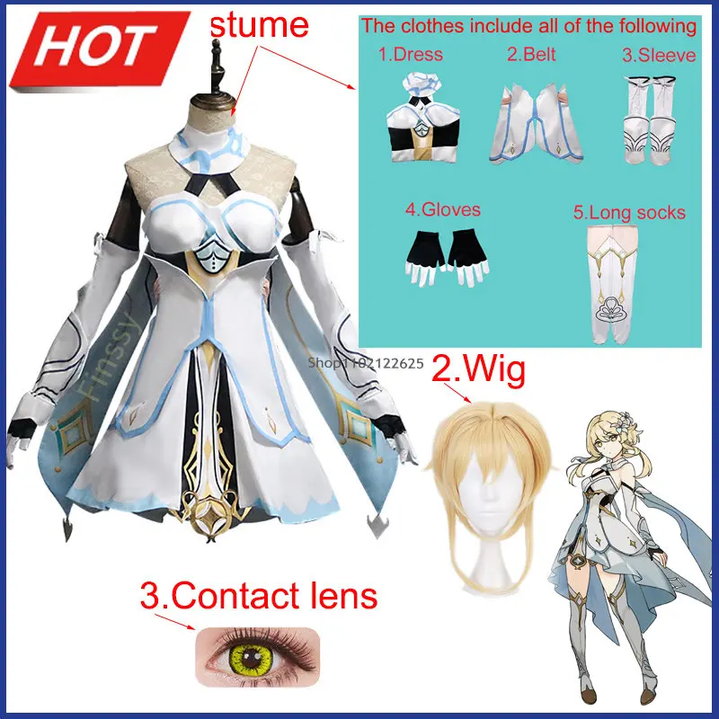 

Костюм для косплея аниме Genshin Impact Lumine, карнавальное платье на Хэллоуин с перчатками, носки, Униформа горничной лолиты
