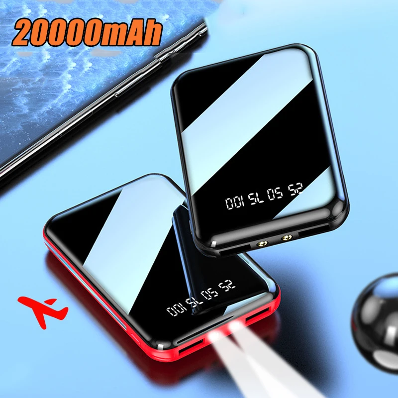 

20000mAh Power Bank Mirror Screen Powerbank Portable Charger External Battery Pack for iPhone 14 12 Samsung S22 Xiaomi Poverbank