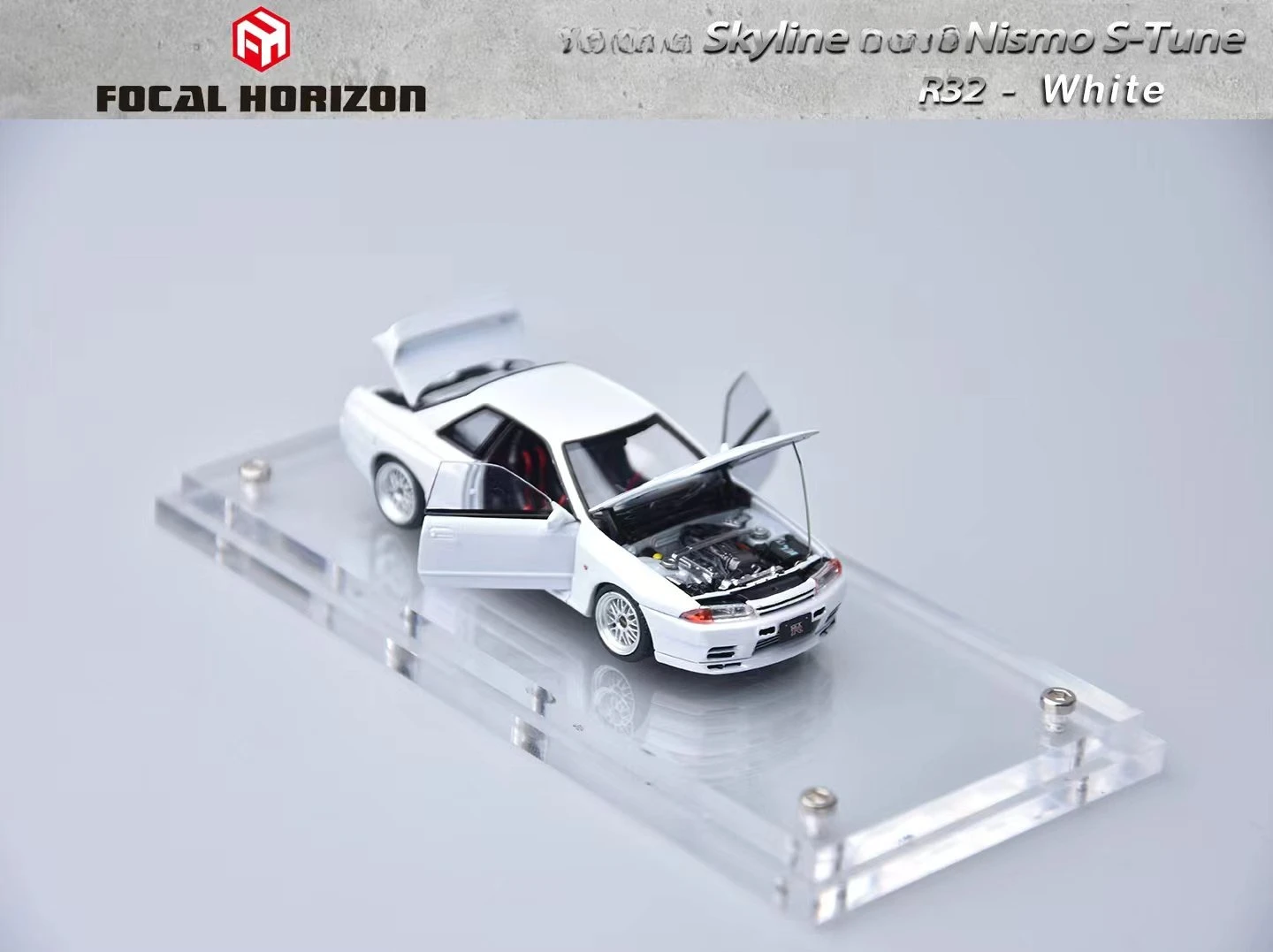 Фото Литая под давлением модель автомобиля Focal Horizon FH 1:64 Skyline R32 Nismo S-Tune Bayside White №2