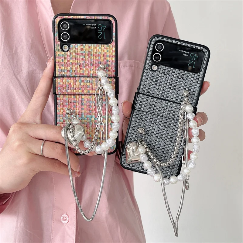 

Цветной тканый кожаный чехол для телефона с рисунком для Samsung Galaxy Z Flip 4 3 Z Flip3