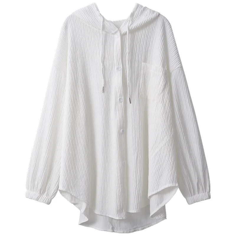 

White Long Sleeved Sun Protection Suit for Women's Summer 2023 New Versatile Mid Length Loose Cardigan Hooded Thin Jacket