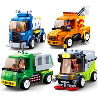 sluban 0781 engineering truck series 492pcs 4 styles garbage truck sprinkler concrete mixer building blocks bricks toys for boys