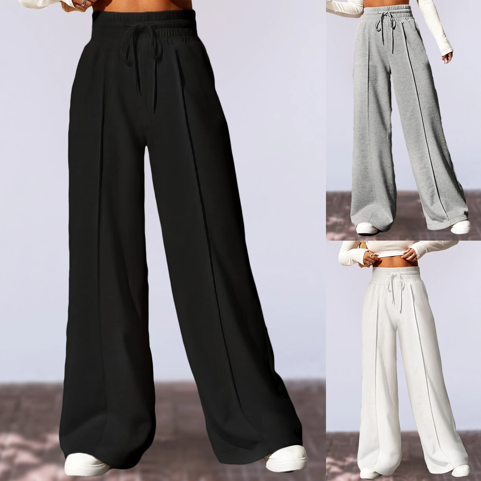 

Women Straight Leg Trouser Comfy Straight Tube Pant Fashion Loose Palazzo Pant Solid Color Lounge Sweatpant