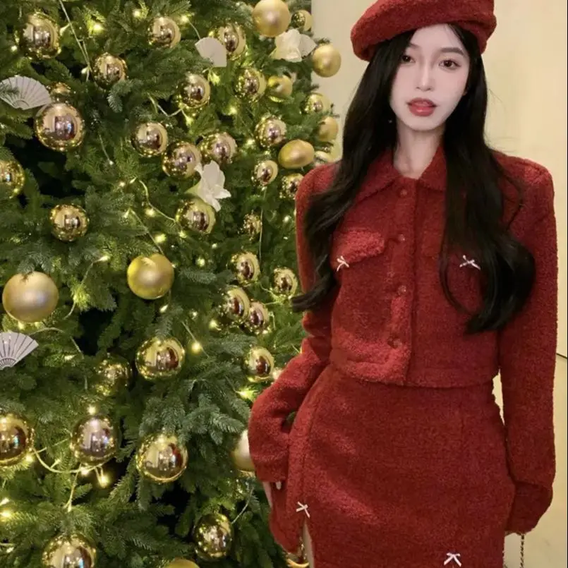 Двухсекционный маленький красный свитер в ароматном стиле высококачественная