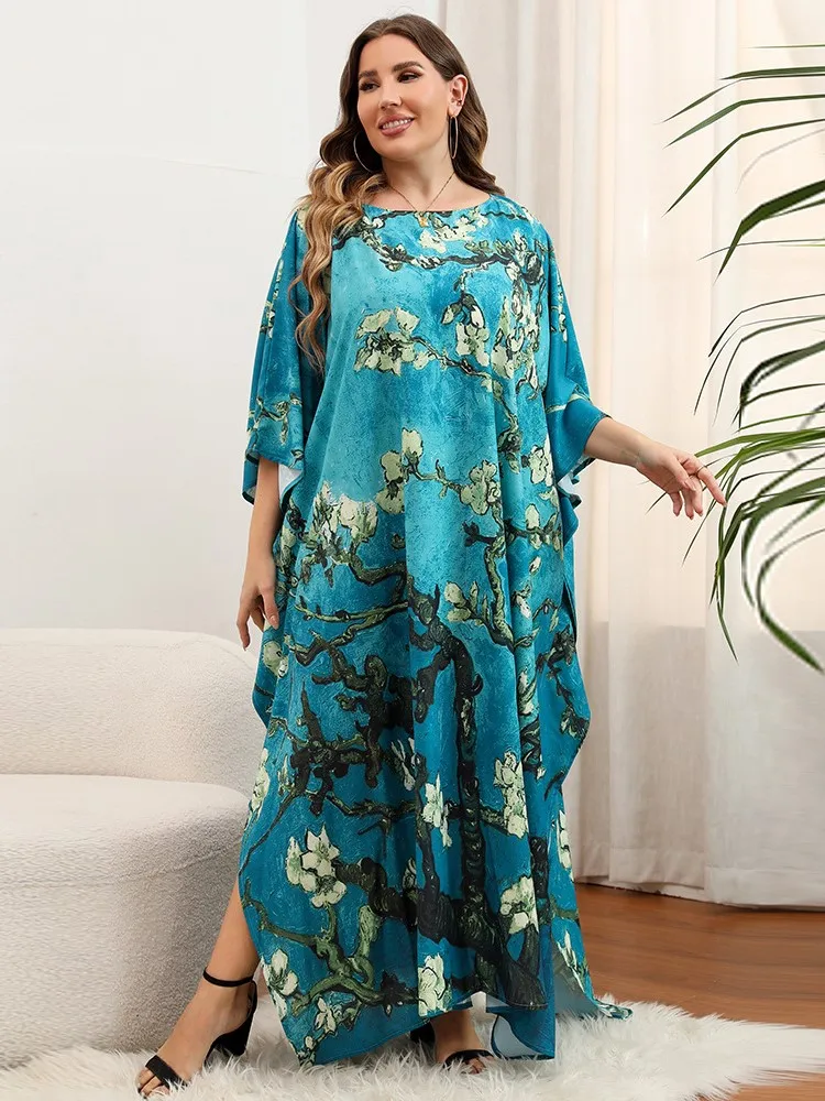 

Long Dress Cover Ups Women Swimsuit Batwing Sleeve Loose Bathing Suit Fashion New Print Beach Holiday Bikini Cover Ups Swimwear