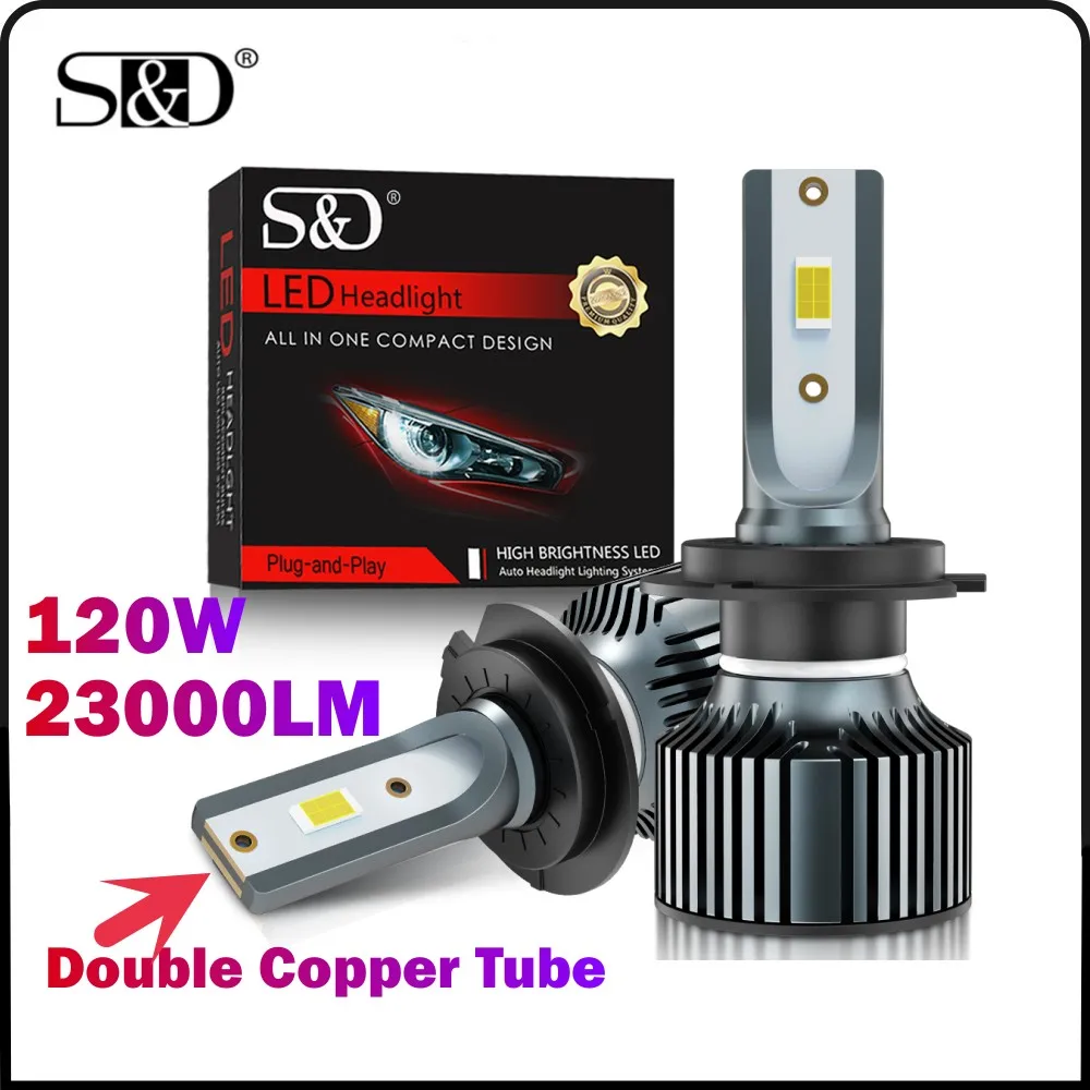 S&D L2 5200K 120W H7 H4 Led Lamp Double Copper Tube 23000LM Led Lights For Car H1 H11 HB3 9005 HB4 9006 Led Headlight Bulb