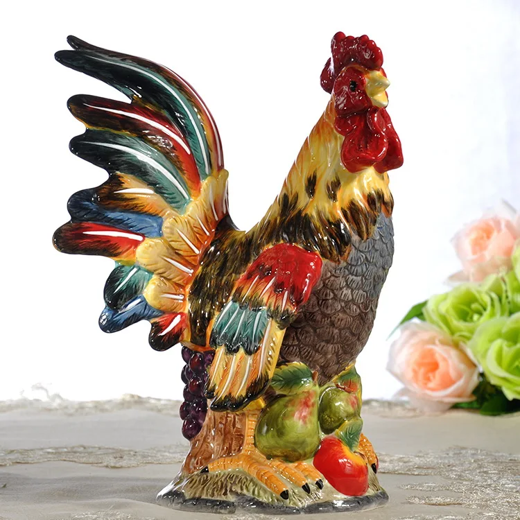 

Fruits Ceramic Chicken Sculpture Home Decor Crafts Room Decoration Living Room Rooster Ornament Porcelain Animal Figurines Gift