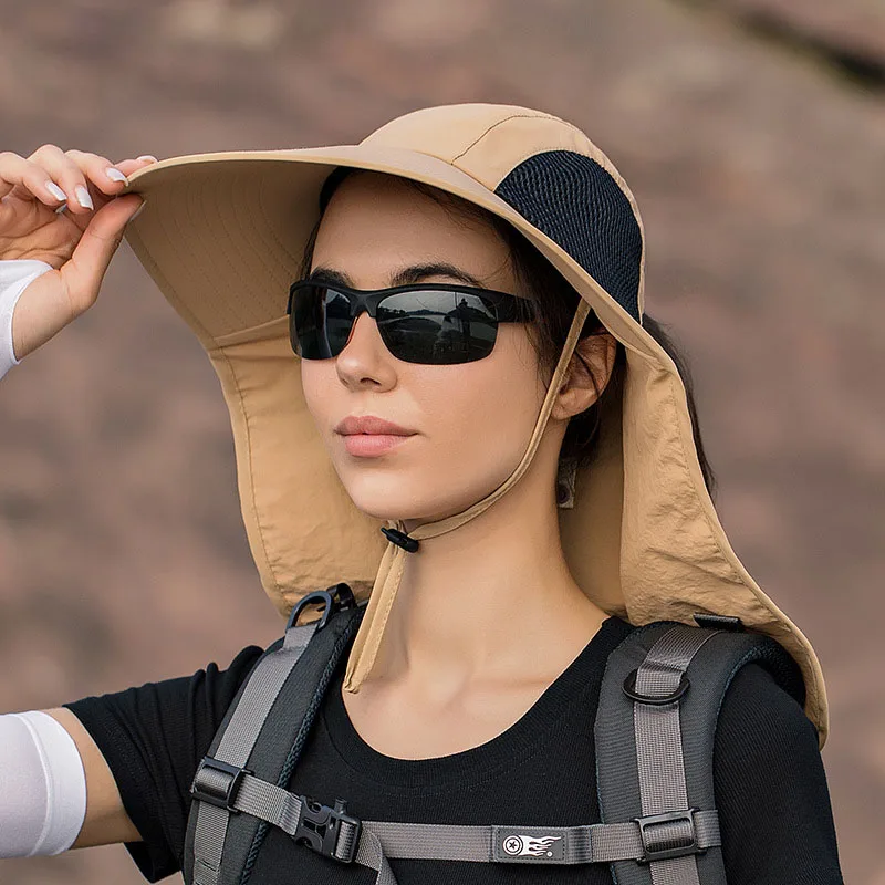 Cap circumference56-58cm Summer Outdoor Shade Sun Hat  Large Breathable Eaves Shawl Fisherman Caps Male Mountain Caps