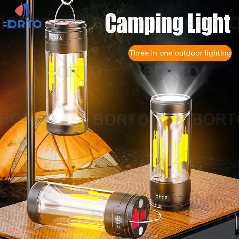New Rechargeable Camping Lantern Portable Outdoor Camping Light Magnet Emergency Light Hanging Tent Light Powerful Work Lamp