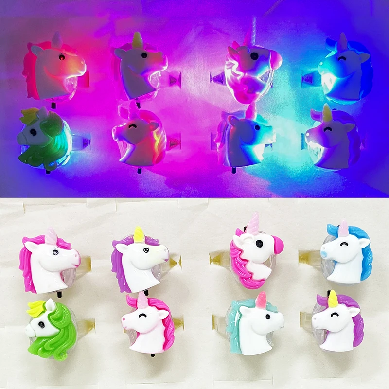 5/10/15pcs Flash Unicorn Rings Creative Luminous Toys for Kids Cartoon Finger Glowing Children Girl Toys Party Supplies Gift