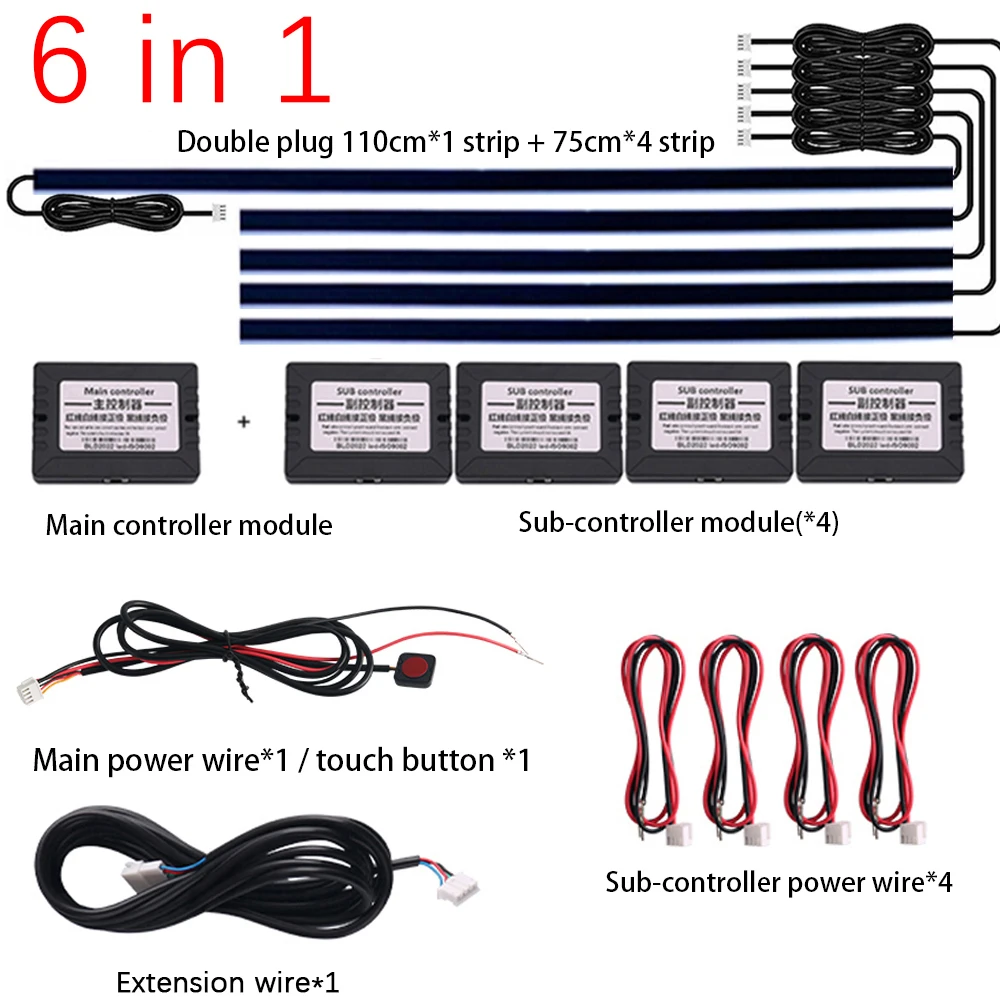 

Автомобильная Скрытая осветительная полоса, матовая черная акриловая осветительная полоса, подсветка, RGB декоративный комплект освещения для создания атмосферы, 18 в 1