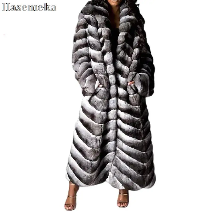 Enlarge High Quality Women Chinchilla Colored Fur Overcoat Winter Warm Thicken Fur Jacket Ladies Plus Size Long Customized Leisure Coat
