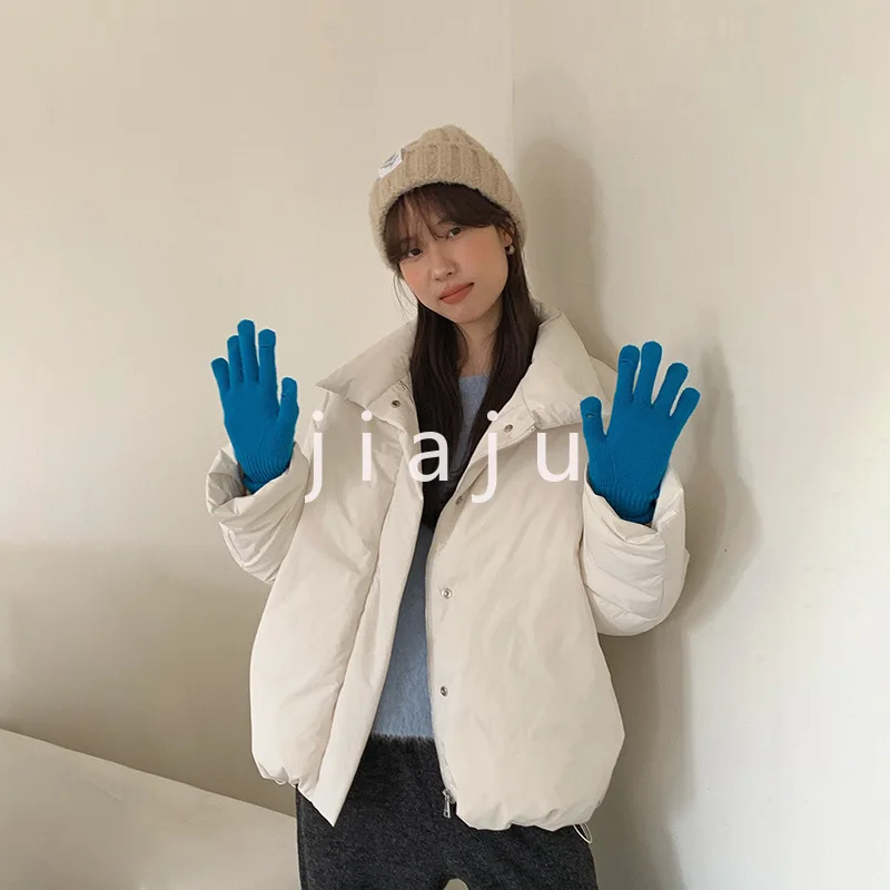 Корейский пуховик с воротником-стойкой женский зимний 2024 свободный простой