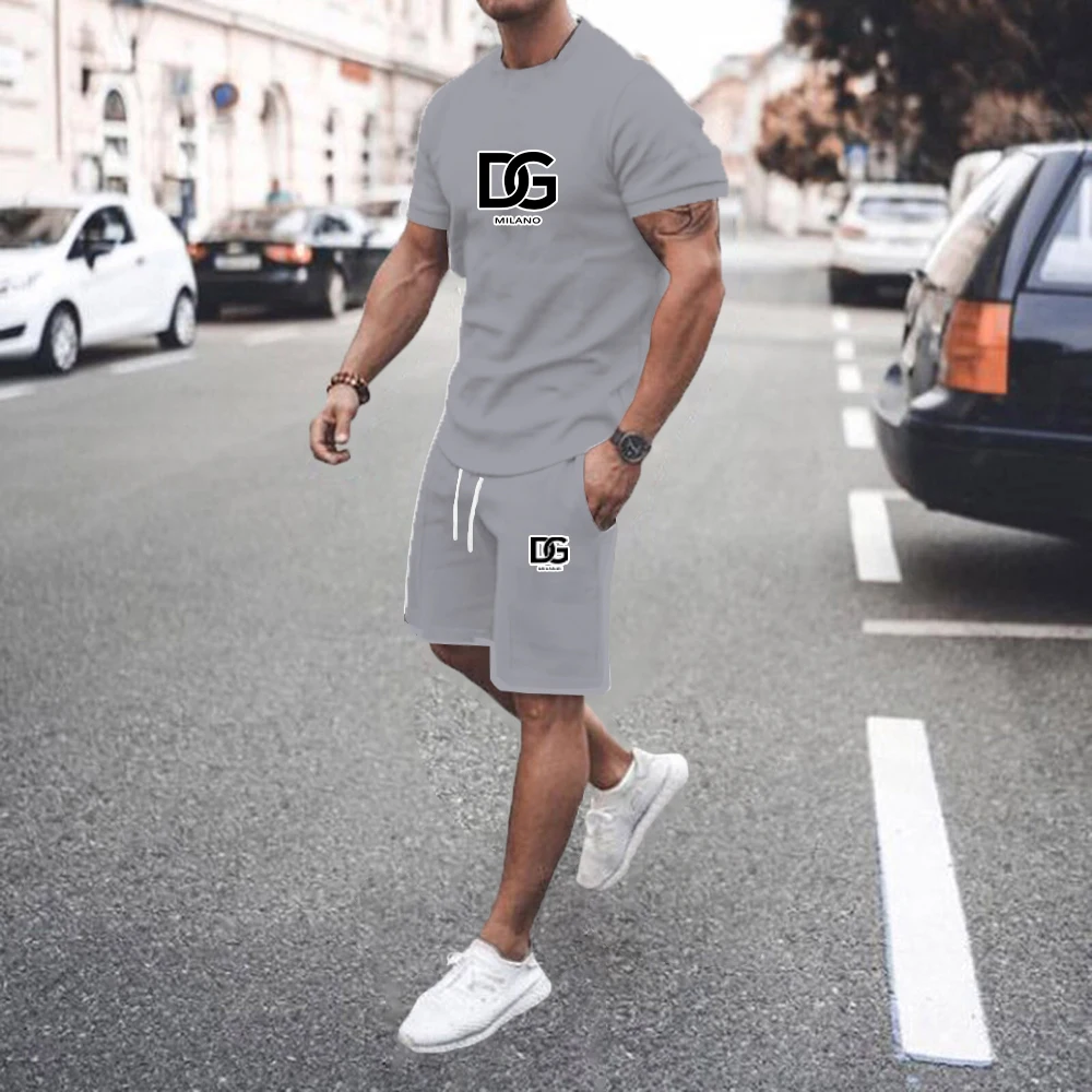 Summer tshirt set men Short Outfits set Men Short Sleeve T-shirt Shorts Tracksuit Jogging suit Cotton 2 pieces set Man Clothing