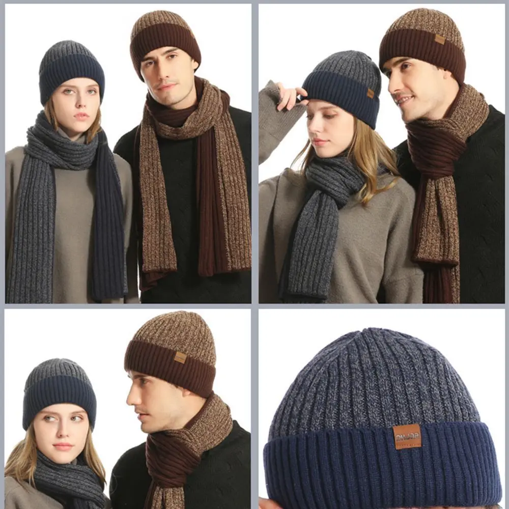 

Men Knitted Beanie Cap Beanie Hat Women Hat Scarf Gloves Set Warm Ladies Hat Touchscreen Gloves